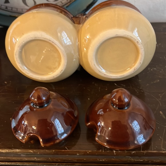 Vintage Armbee Pottery Duel Mini Twin Ceramic Crocks Condiment Server - Picture 3 of 3